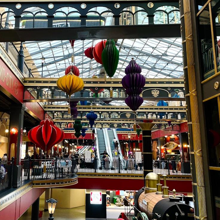 Modern shopping mall interior with family areas